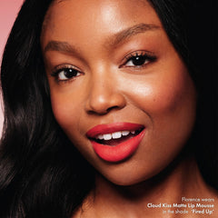 ICONIC LONDON Cloud Kiss texture reveals satin-matte creaminess on lips.