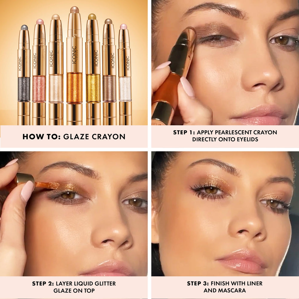 ICONIC LONDON Glaze Crayon lifestyle shot showing versatile daily glow.