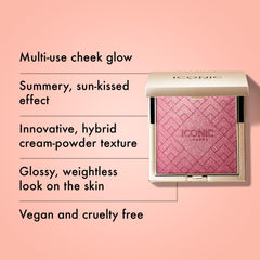 ICONIC LONDON Kissed by the Sun highlighter topper adds radiant cheekbone glow.