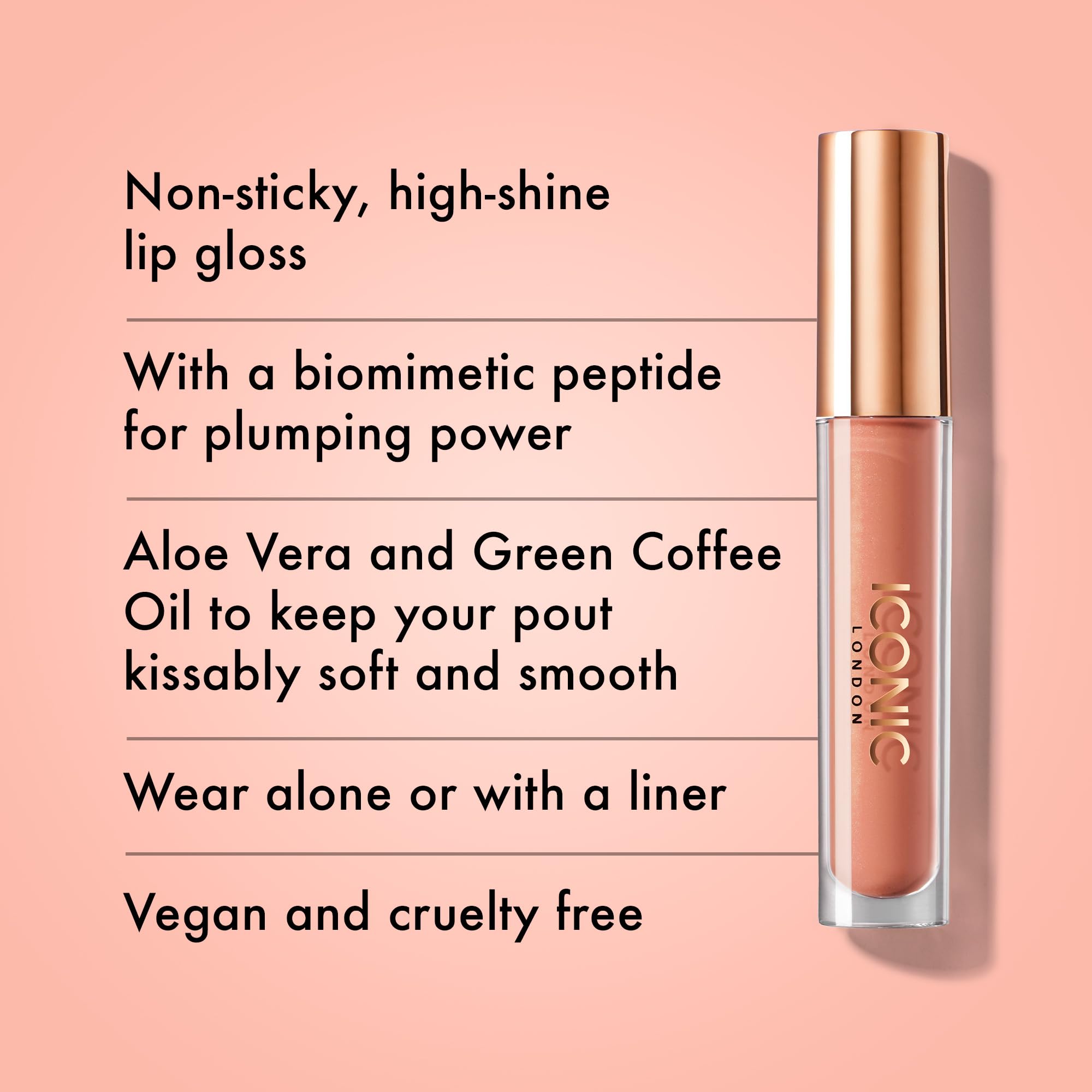ICONIC LONDON Lip Pumping Gloss on lips provides defined, voluminous, hydrated look.