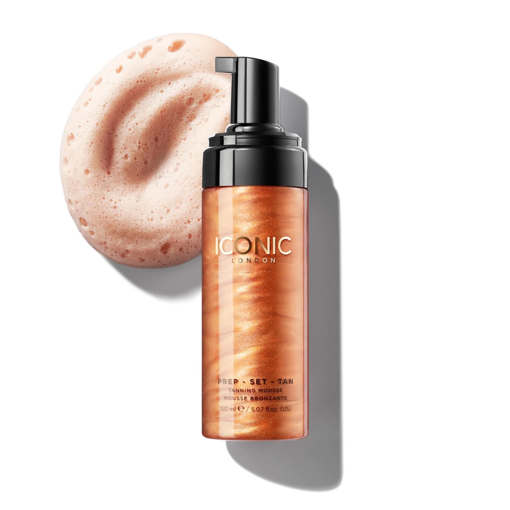 ICONIC LONDON Prep Set Tan Mousse bottle with pump for an even long-lasting bronze glow.