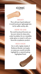 ICONIC LONDON Radiance Booster applied to the face for radiant base