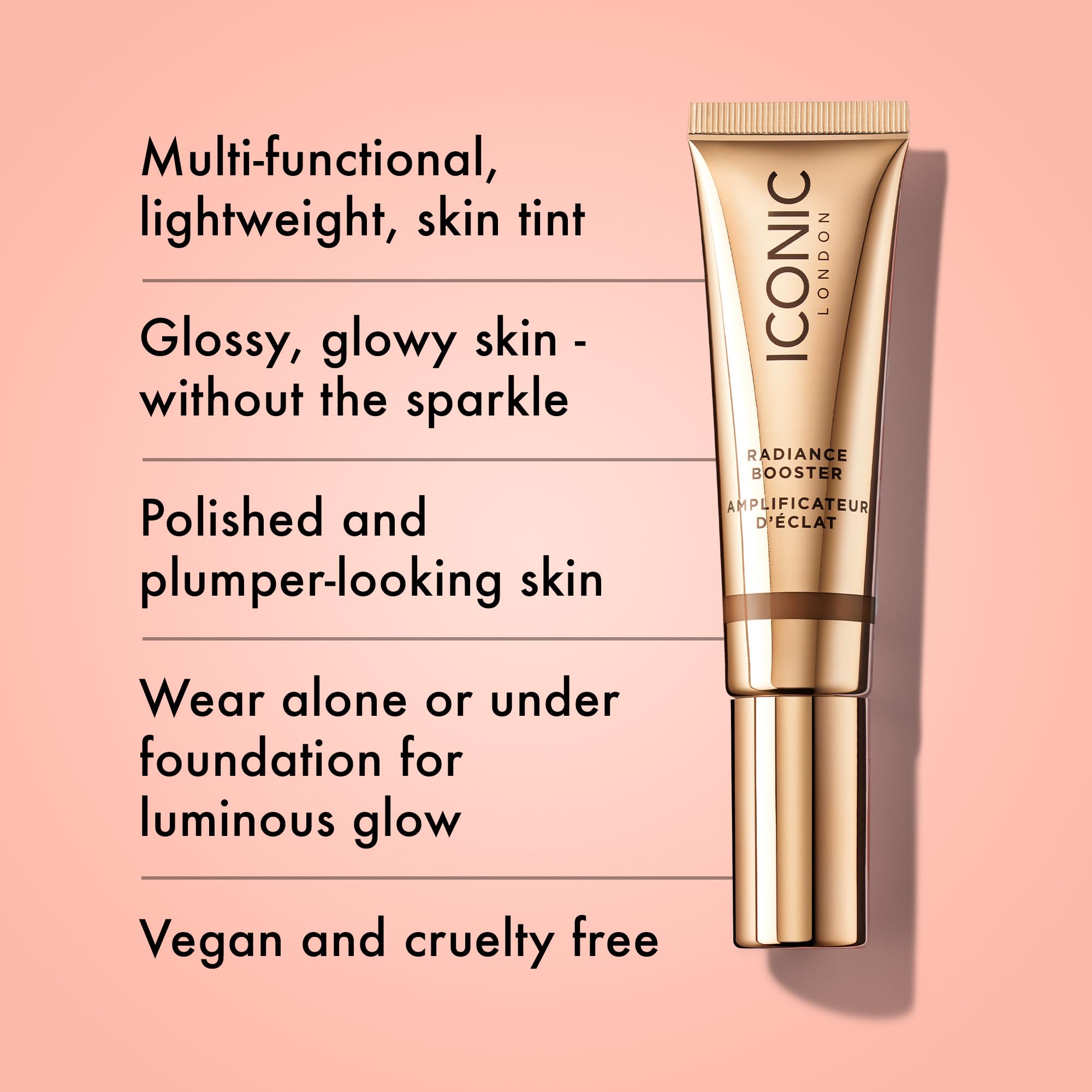 ICONIC LONDON Radiance Booster swirl texture for smooth, sheer coverage