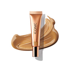 Iconic London Sheer Bronze bottle pour shows effortless application and buildable warmth.