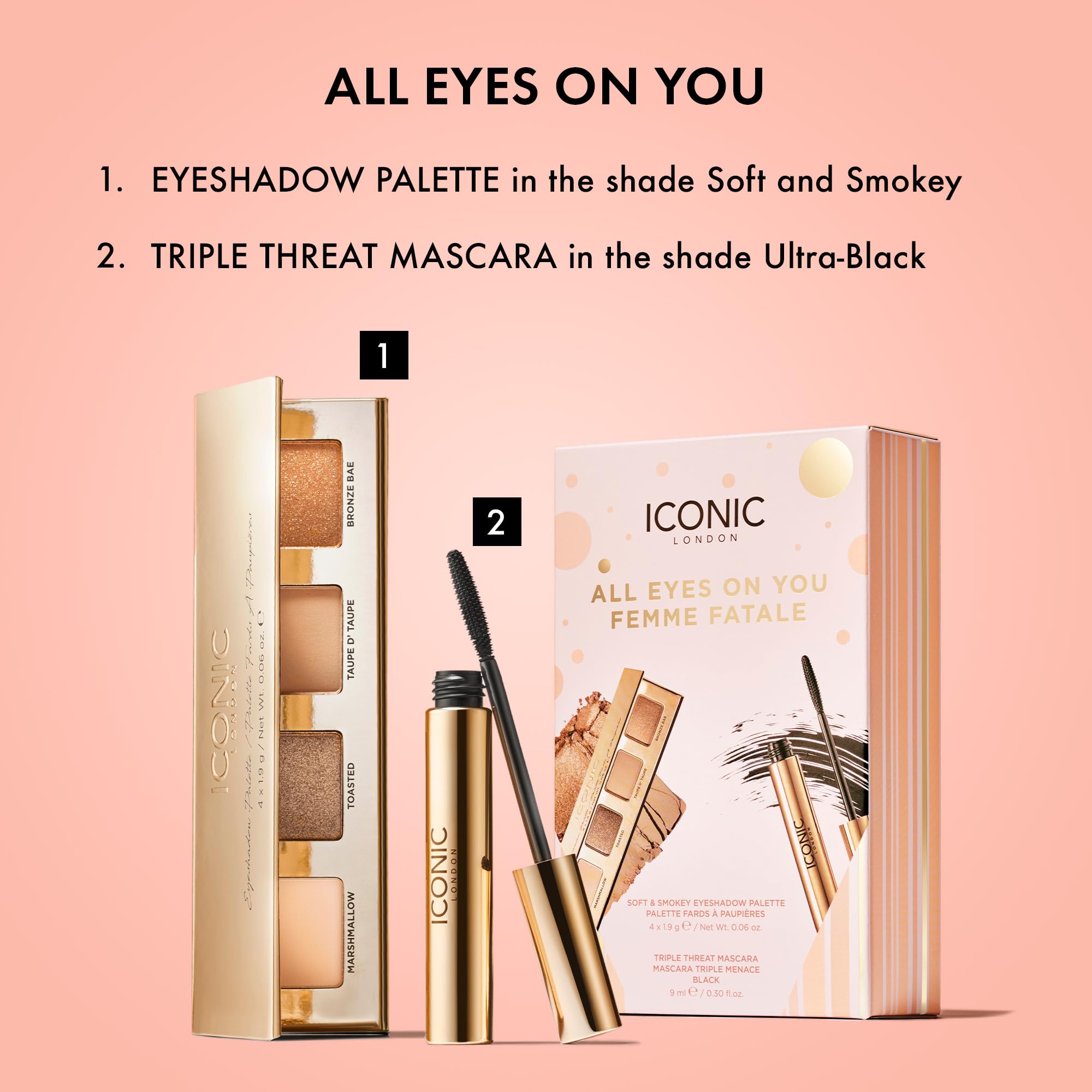 ICONIC LONDON Soft & Smokey Eyeshadow Palette open with four velvety shades