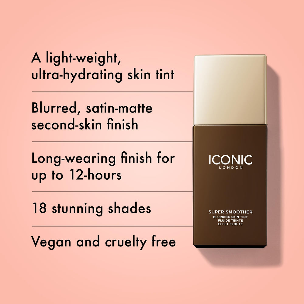 Iconic London Super Smoother blur finish highlights pores softly for refined look