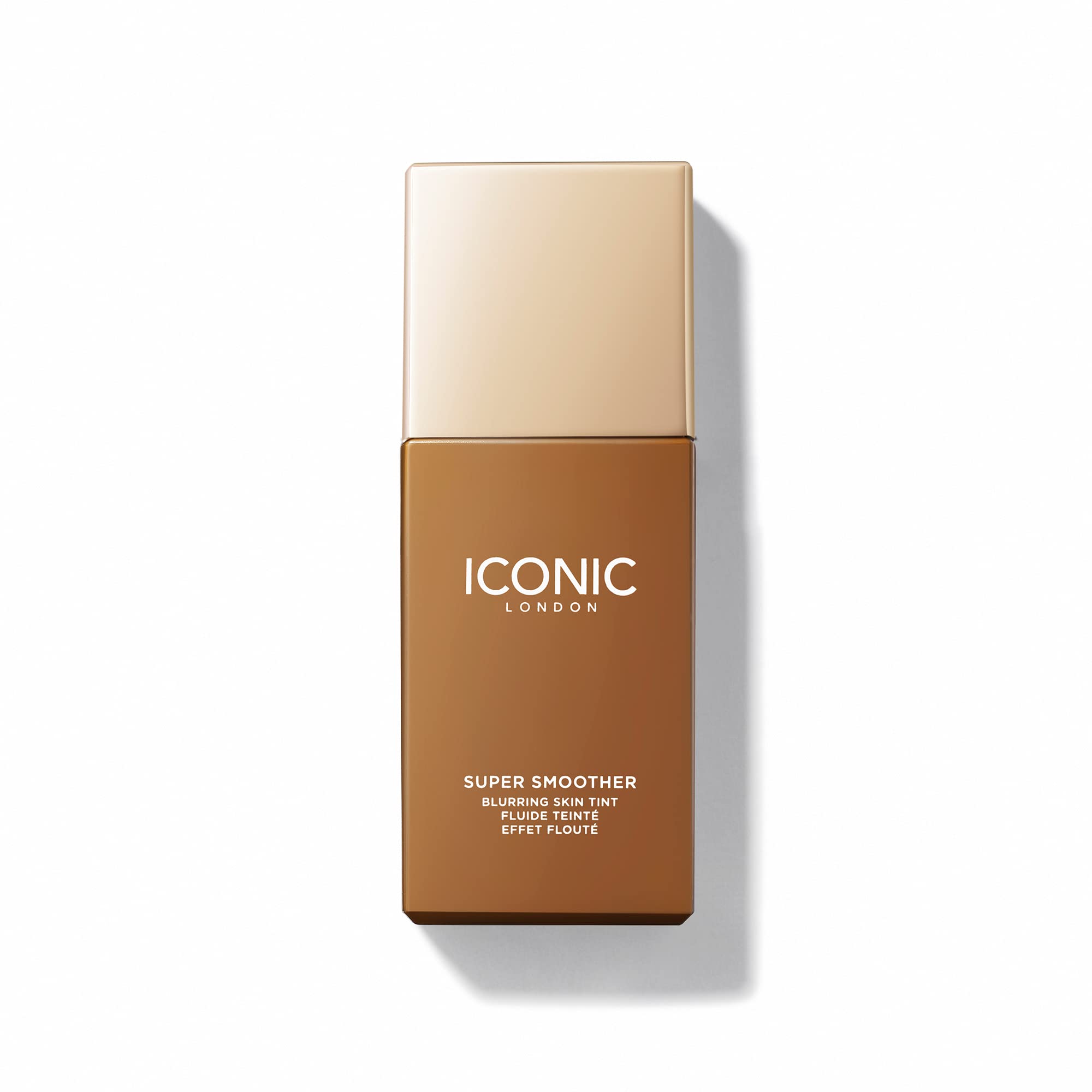 ICONIC LONDON Super Smoother bottle closeup highlighting hydration and weightless tint.