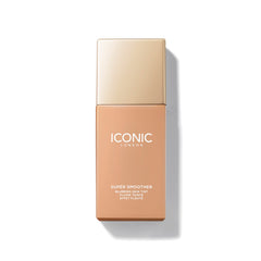 ICONIC LONDON Super Smoother bottle is poured, highlighting a lightweight, hydrating base.