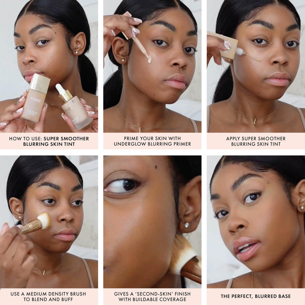 ICONIC LONDON Super Smoother face blend on cheek illustrates seamless integration.