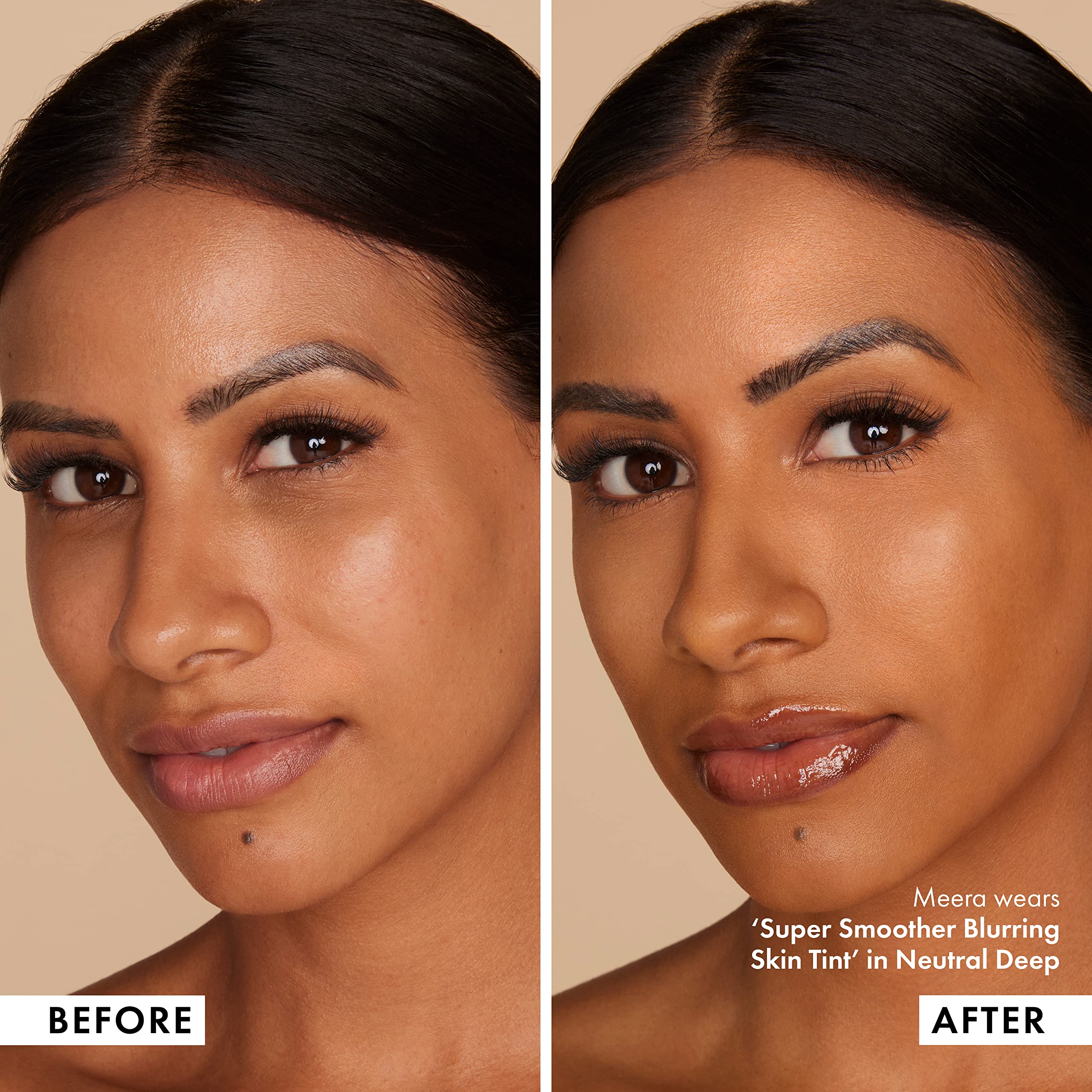 ICONIC LONDON Super Smoother satin-matte finish closeup highlights blurred pores.