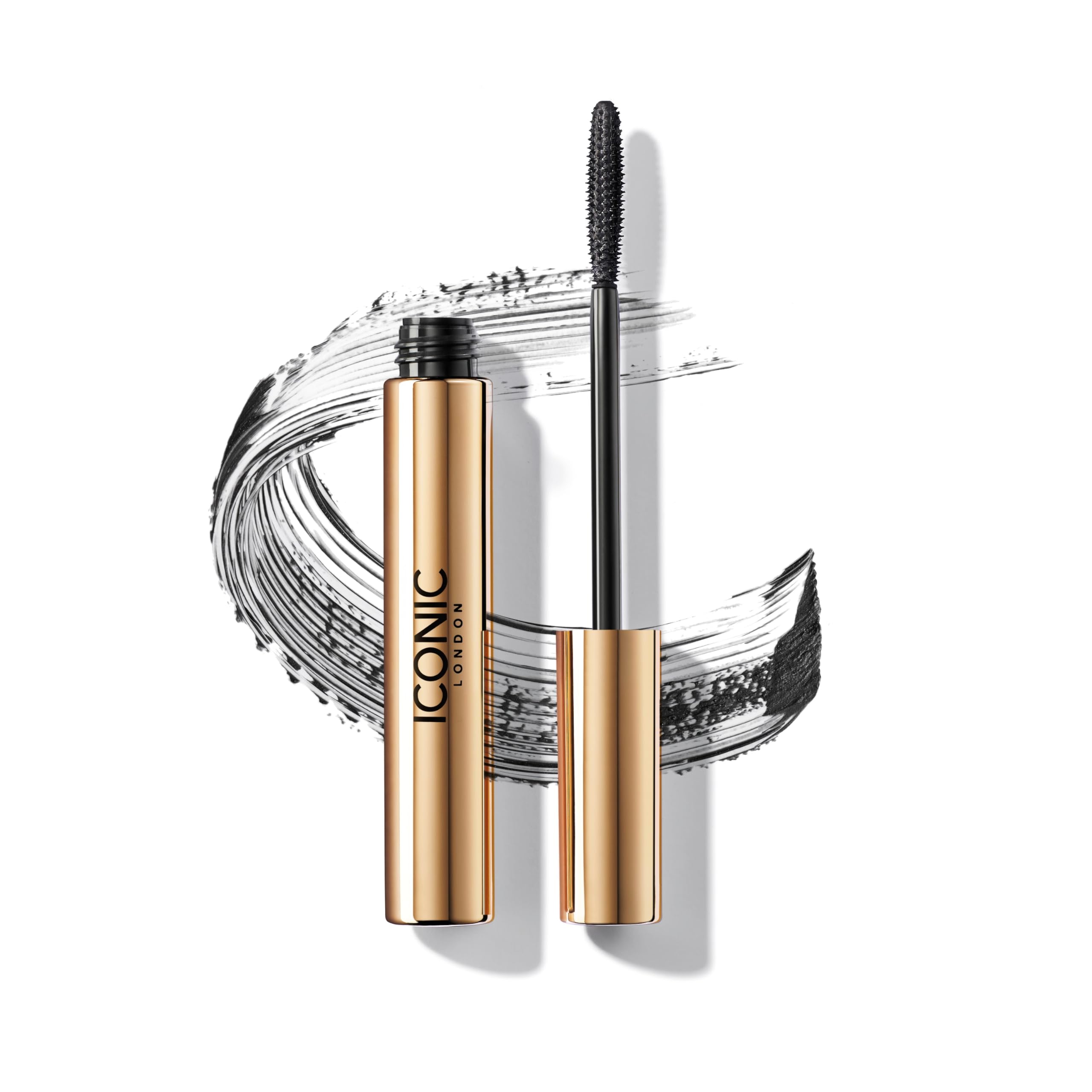 ICONIC LONDON Triple Threat Mascara wand close-up showing a slim brush for precise lift.