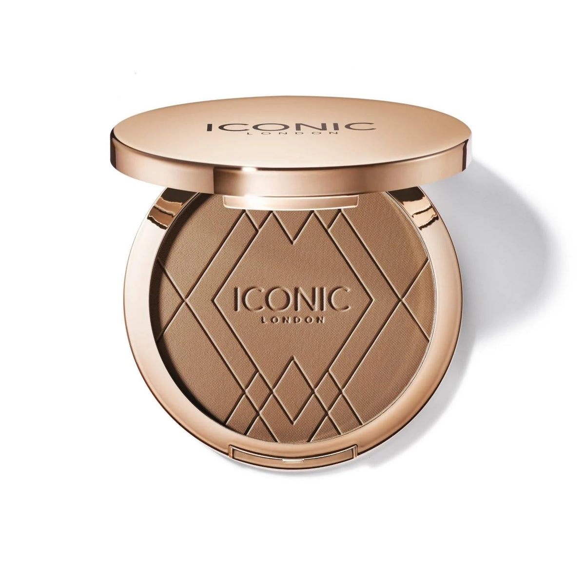 ICONIC LONDON Ultimate Bronzing Powder compact in a gold case ready for a natural matte glow.