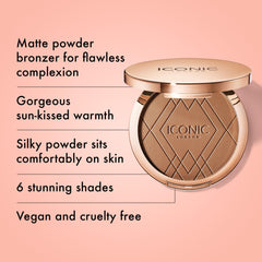 Close-up swatch of the silky bronze powder showing smooth texture for blending.