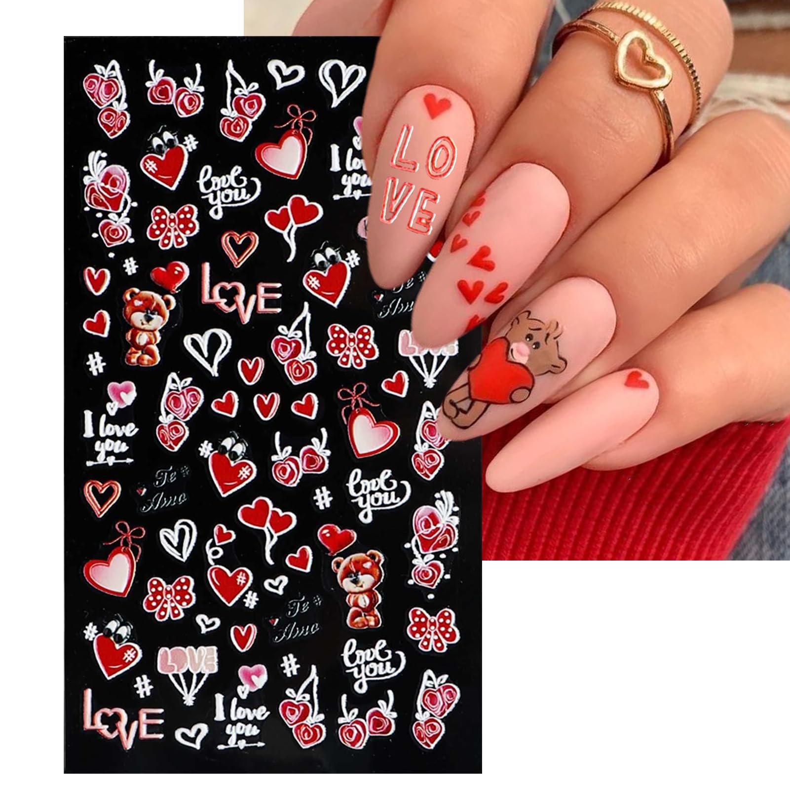 IDDFEVE bear heart pattern decals with 5D depth for a striking look