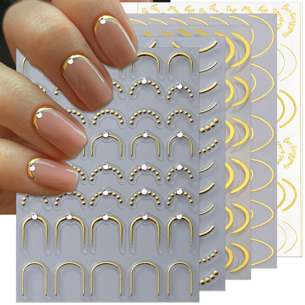 IDDFEVE gold rhinestone curved tips close-up for glam nails and precision