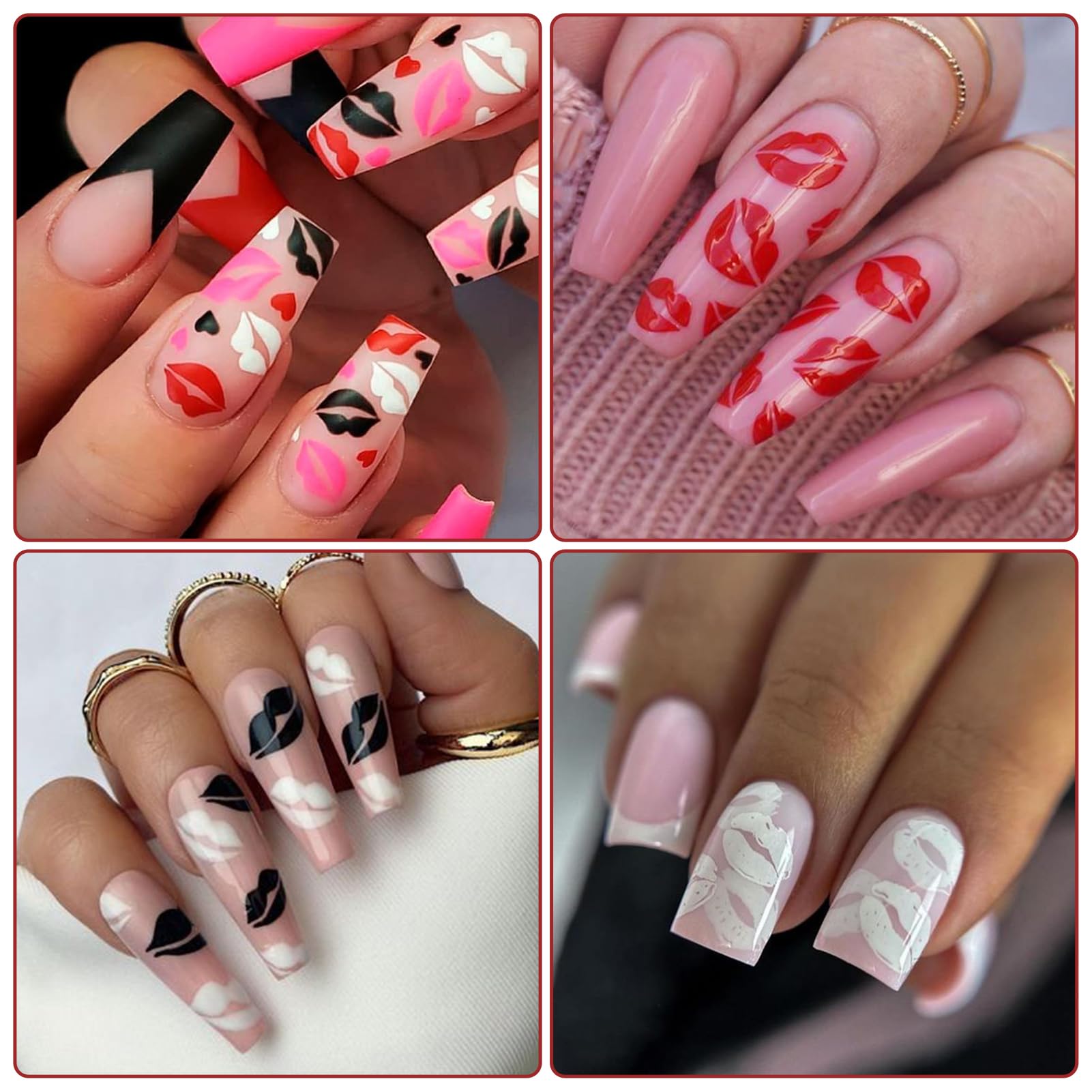 IDDFEVE kiss stickers on nails pair with glitter for layered looks.