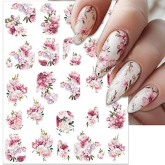 IDDFEVE pink peony decals with leaf accents for quick DIY nail art