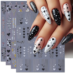 IDDFEVE Valentine's Day nail stickers with black-white heart lines for quick at-home manicures.