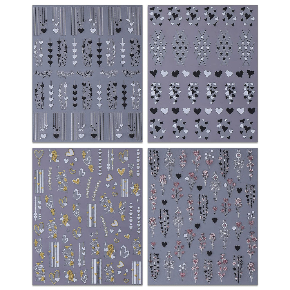 Four-sheet pack of IDDFEVE heart-line decals for versatile Valentine nail art.