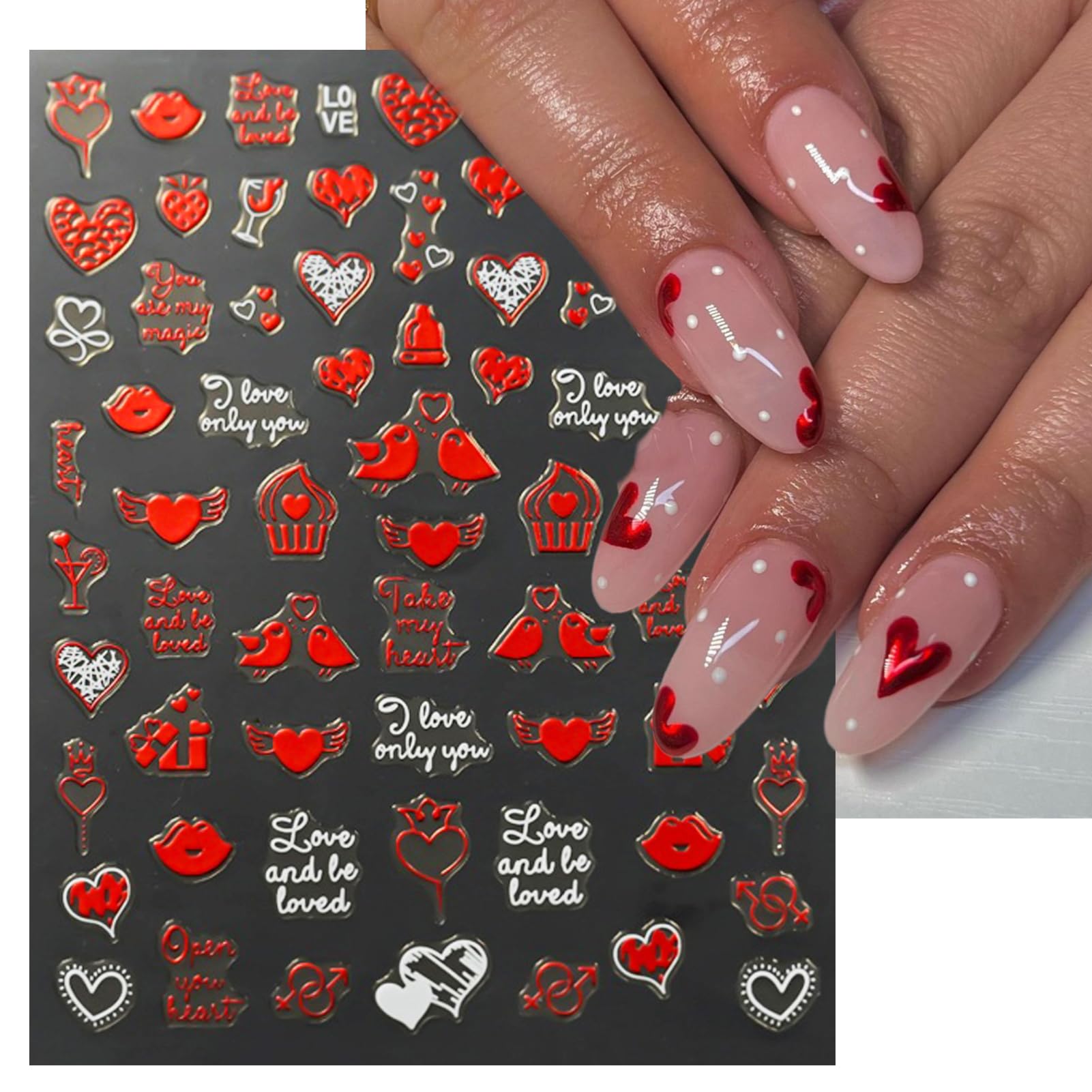 IDDFEVE self-adhesive heart decals easy to apply on natural nails.