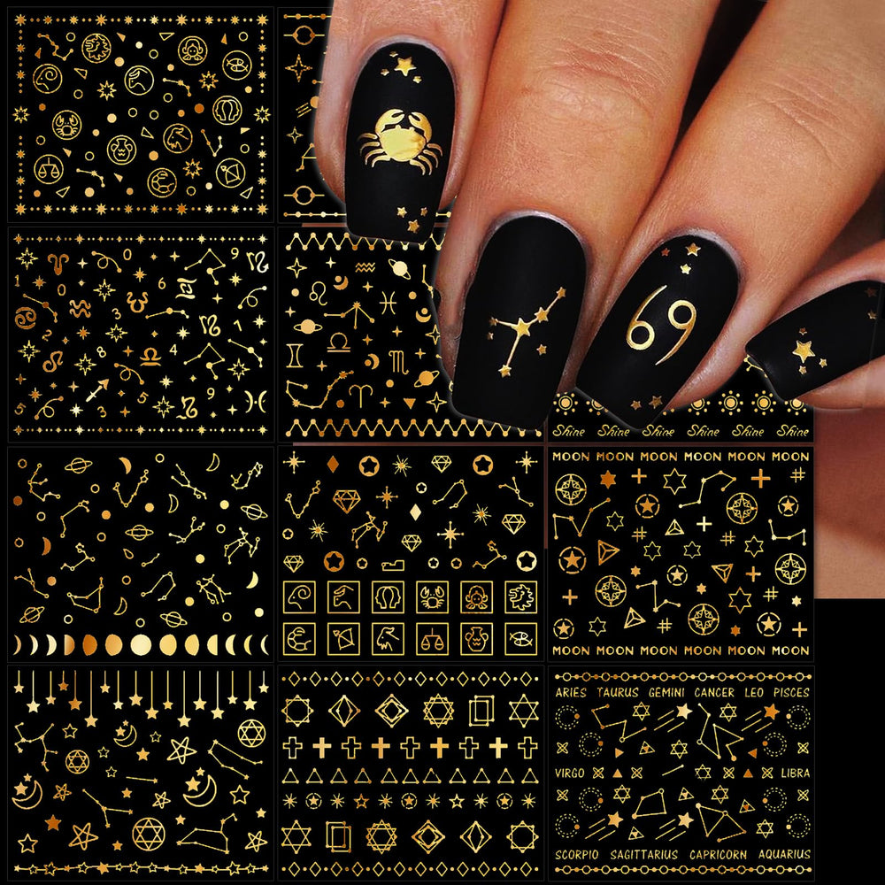 IDDFEVE zodiac nail stickers with gold galaxy line for chic manicures