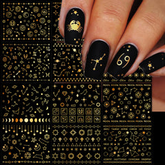 IDDFEVE zodiac nail stickers with gold galaxy line for chic manicures
