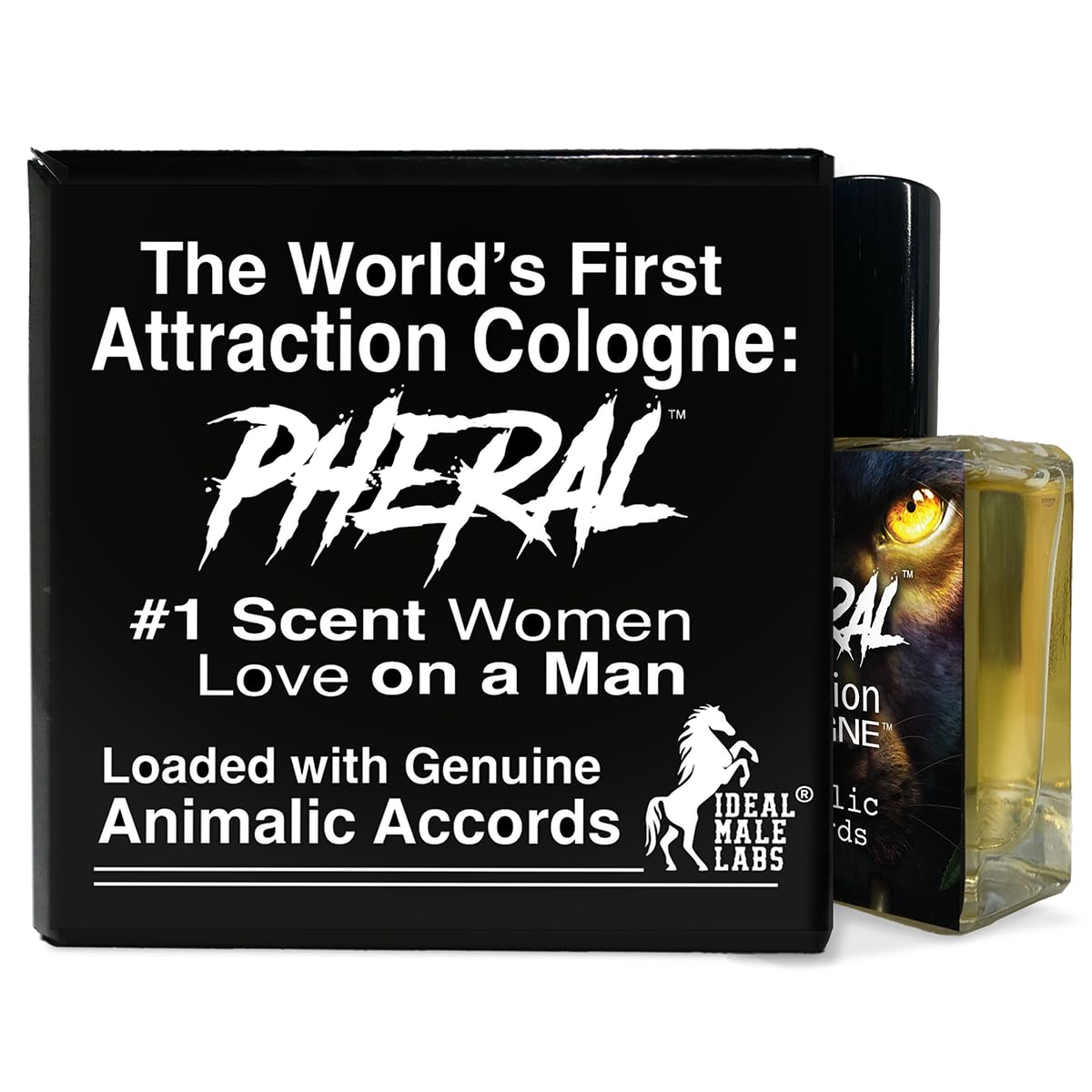 Ideal Male Labs Pheral bottle front view for confident evening wear