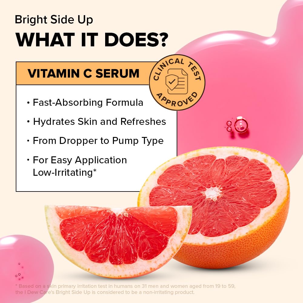 I DEW CARE serum with 7% vitamin C for brightening potential.