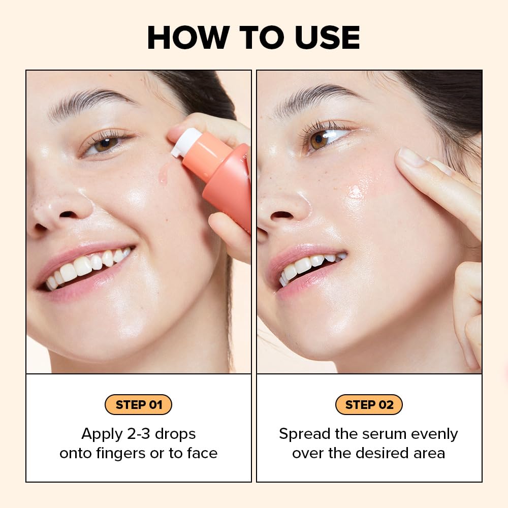 Hands applying serum to clean face and neck during routine.