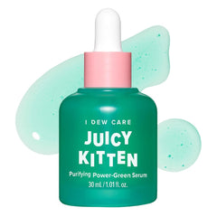 I DEW CARE Juicy Kitten serum bottle close-up, highlighting premium packaging and vegan formula.