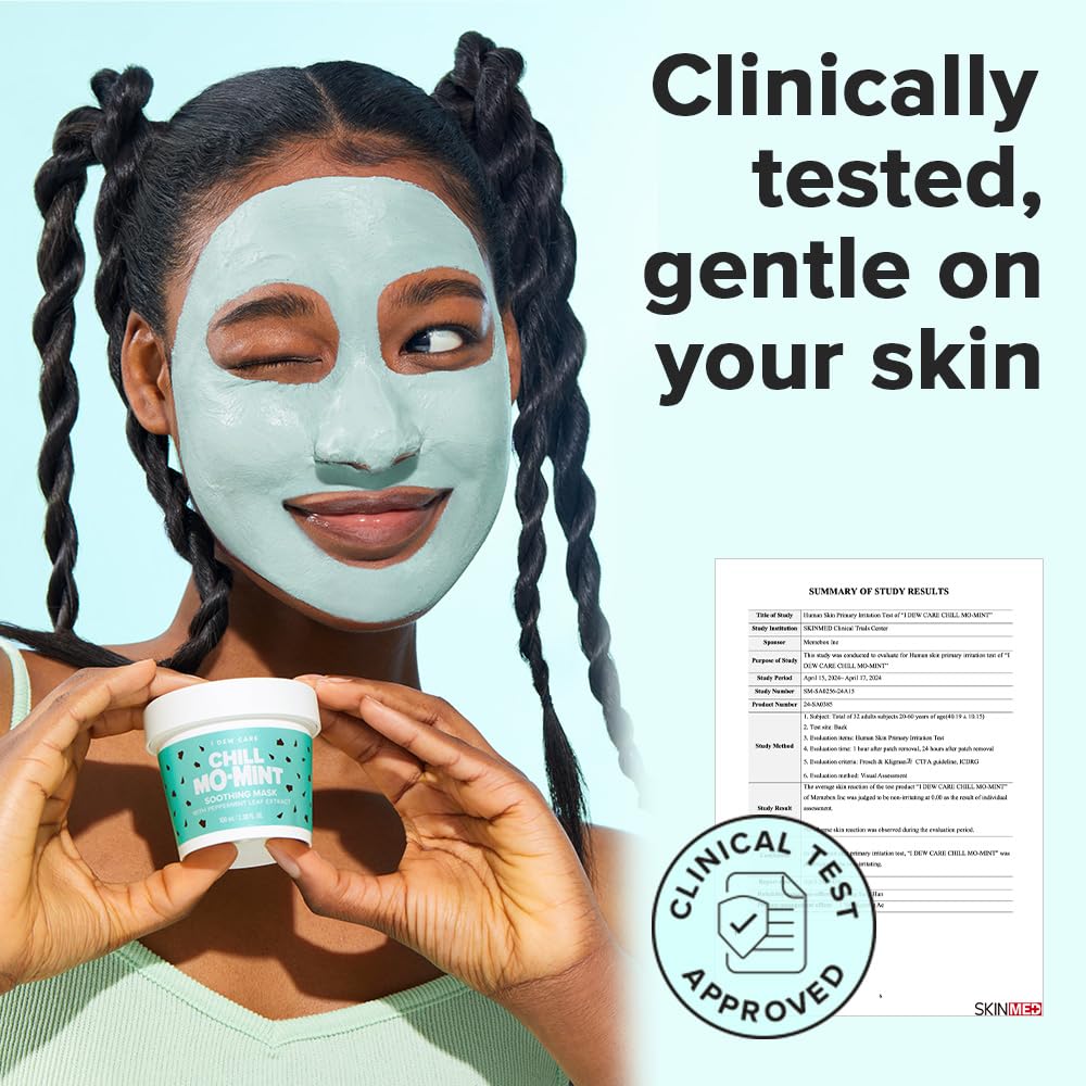 I DEW CARE Chill Mo Mint mask glacier water visual hints at hydration.