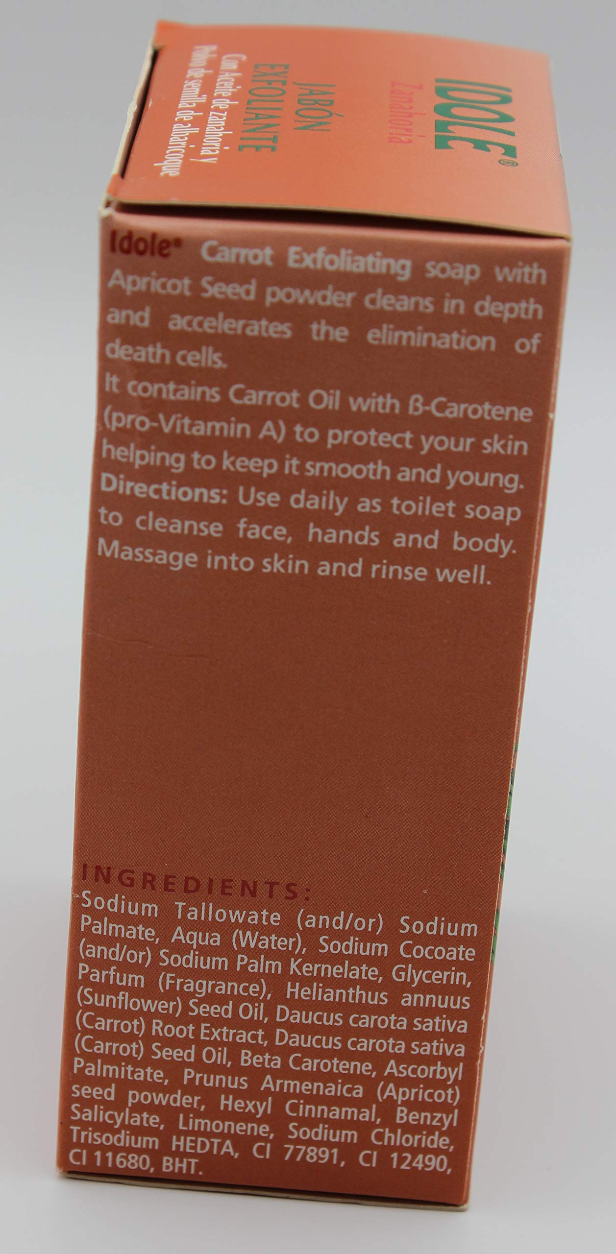 Idole exfoliating soap on bathroom shelf promoting daily cleansing routine.