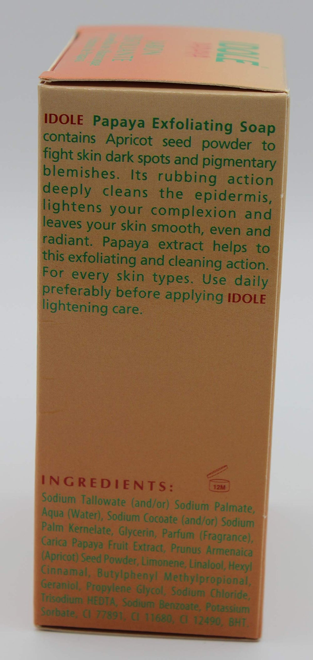 Idole Papaya Exfoliant Soap — creamy lather forming during cleansing.
