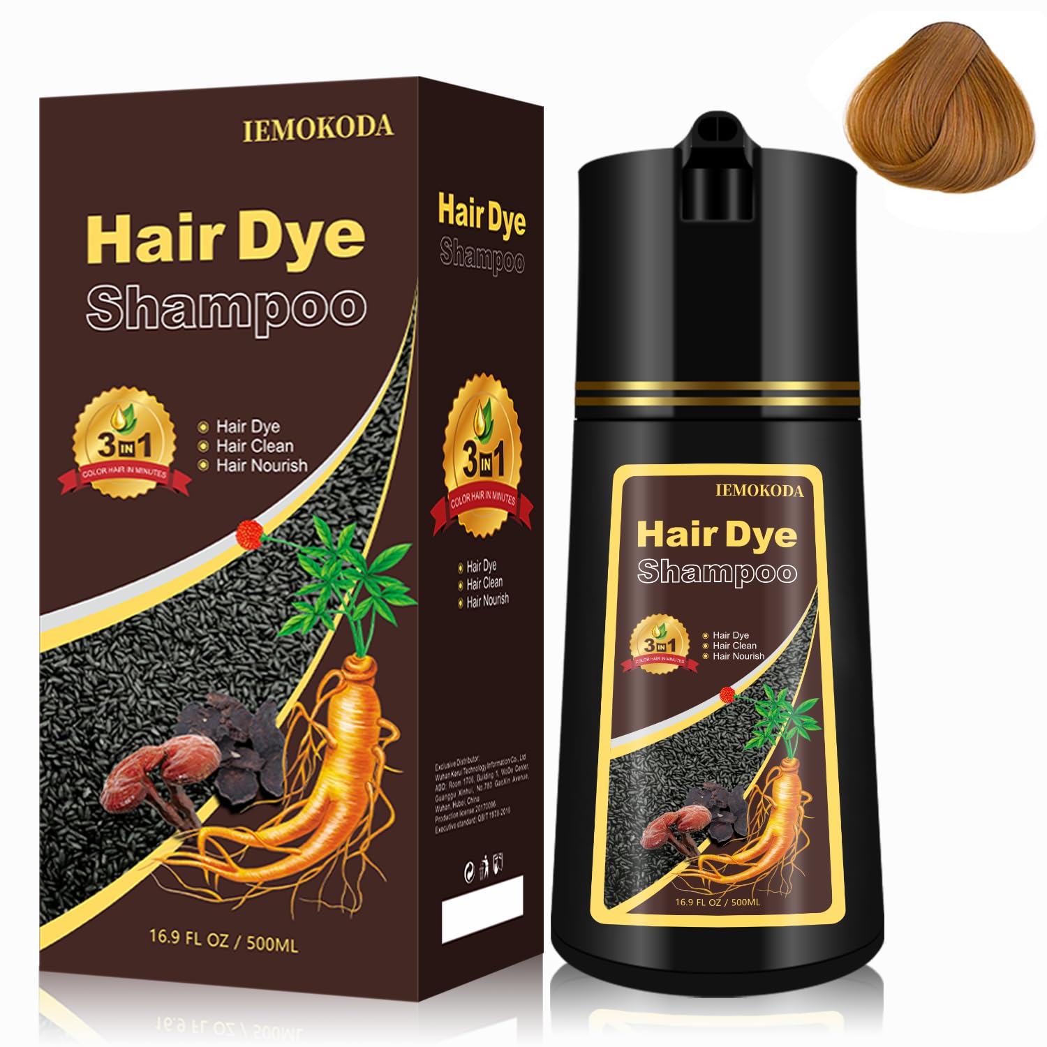 iemokoda Blonde Brown Shampoo bottle pour showing easy color application and control