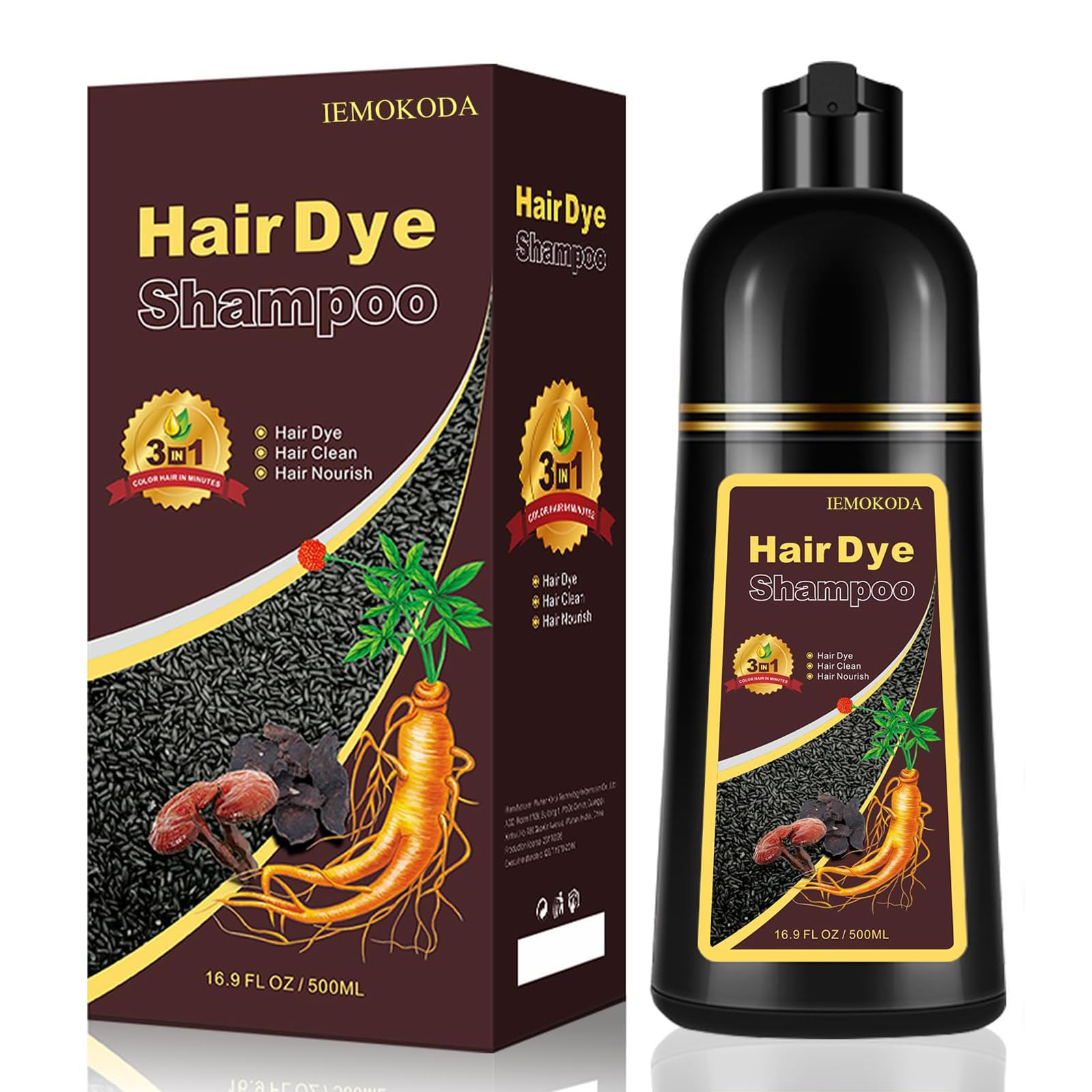 iemokoda Dark Coffee Hair Dye Shampoo covers gray hair in minutes with natural-looking color.