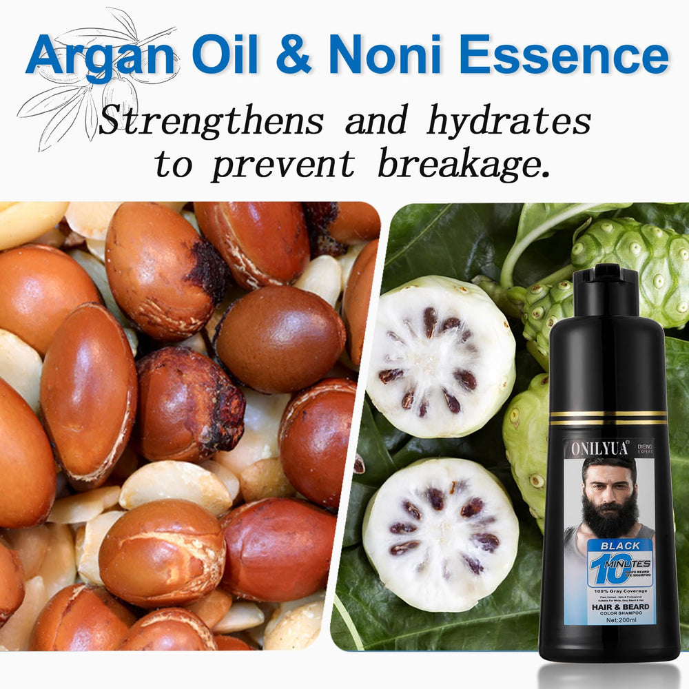 iemokoda ingredients close-up with argan oil and noni fruit for nourishing color.