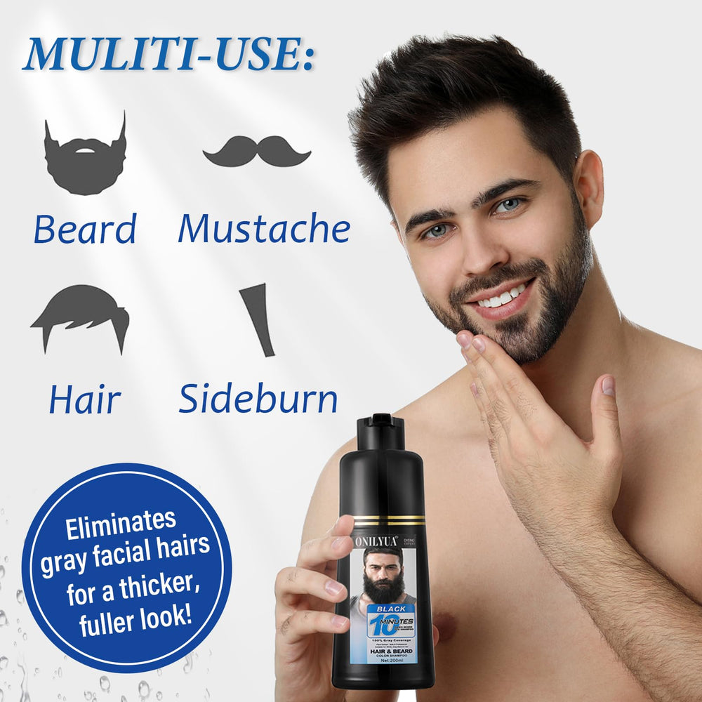 iemokoda 3-in-1 beard dye shampoo application captures quick 10-minute color results.