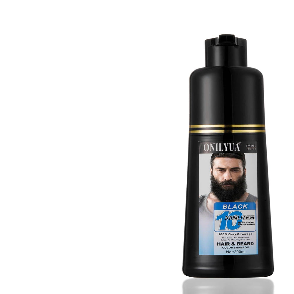 iemokoda 3-in-1 beard dye shampoo bottle demonstrates simple gray coverage and conditioning.