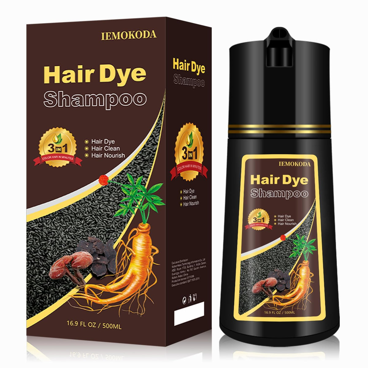 iemokoda Wine Red Hair Dye Shampoo bottle setup for at-home color solution.