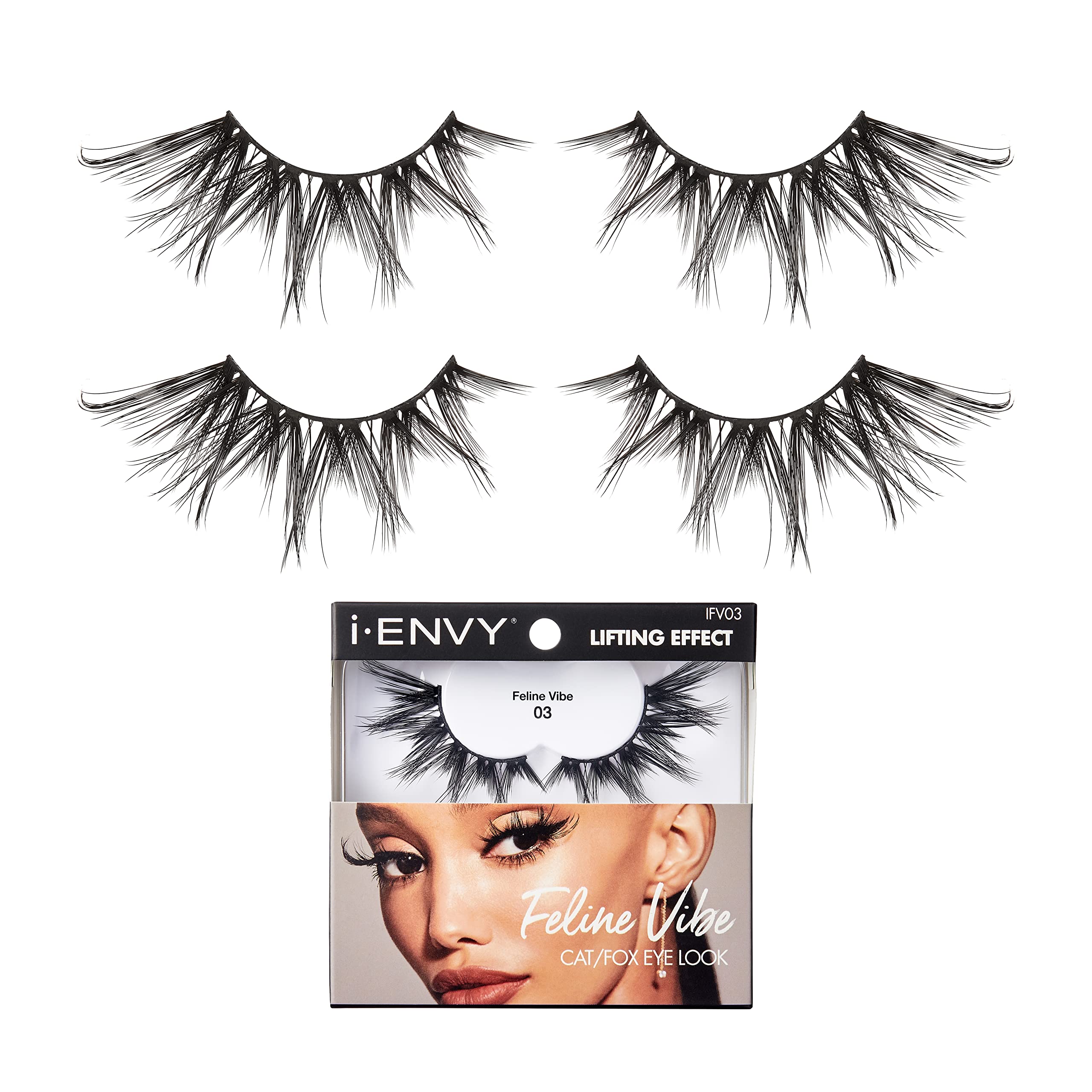 ienvy feline vibe packaging showcases dual-pack lashes for easy stocking and gifting.