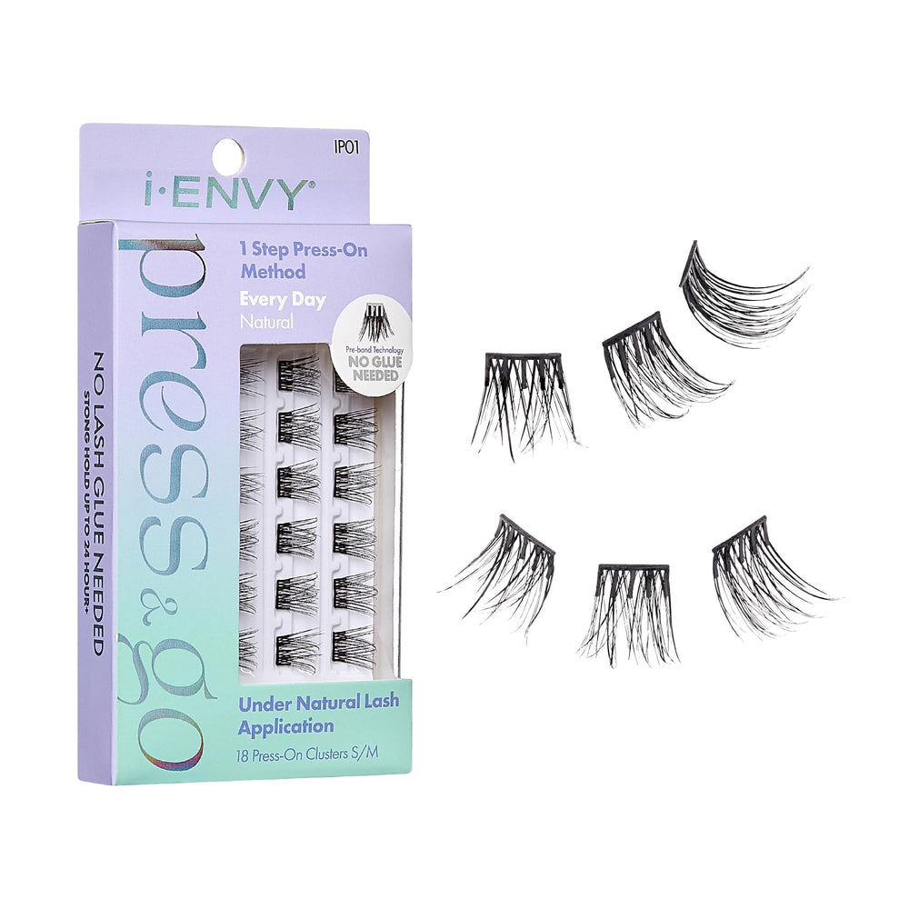 ienvy Press&amp;Go packaging showcases glue-free lash option for quick, mess-free wear.