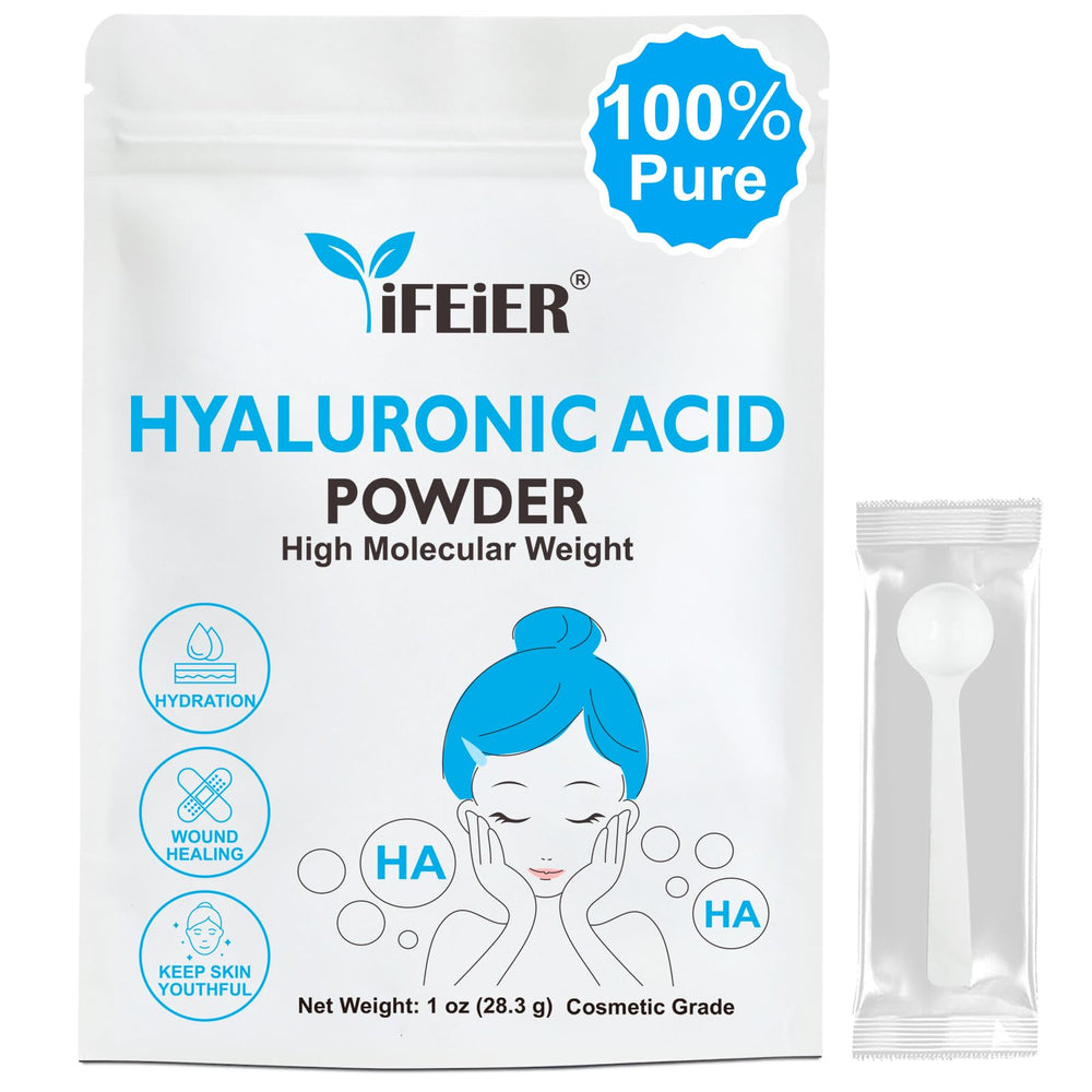 ifeier Hyaluronic Acid Powder in a jar for DIY serums.