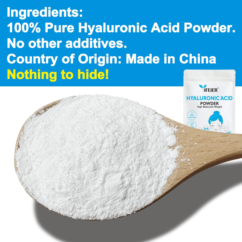 ifeier Hyaluronic Acid Powder with measuring spoon for precise portions.