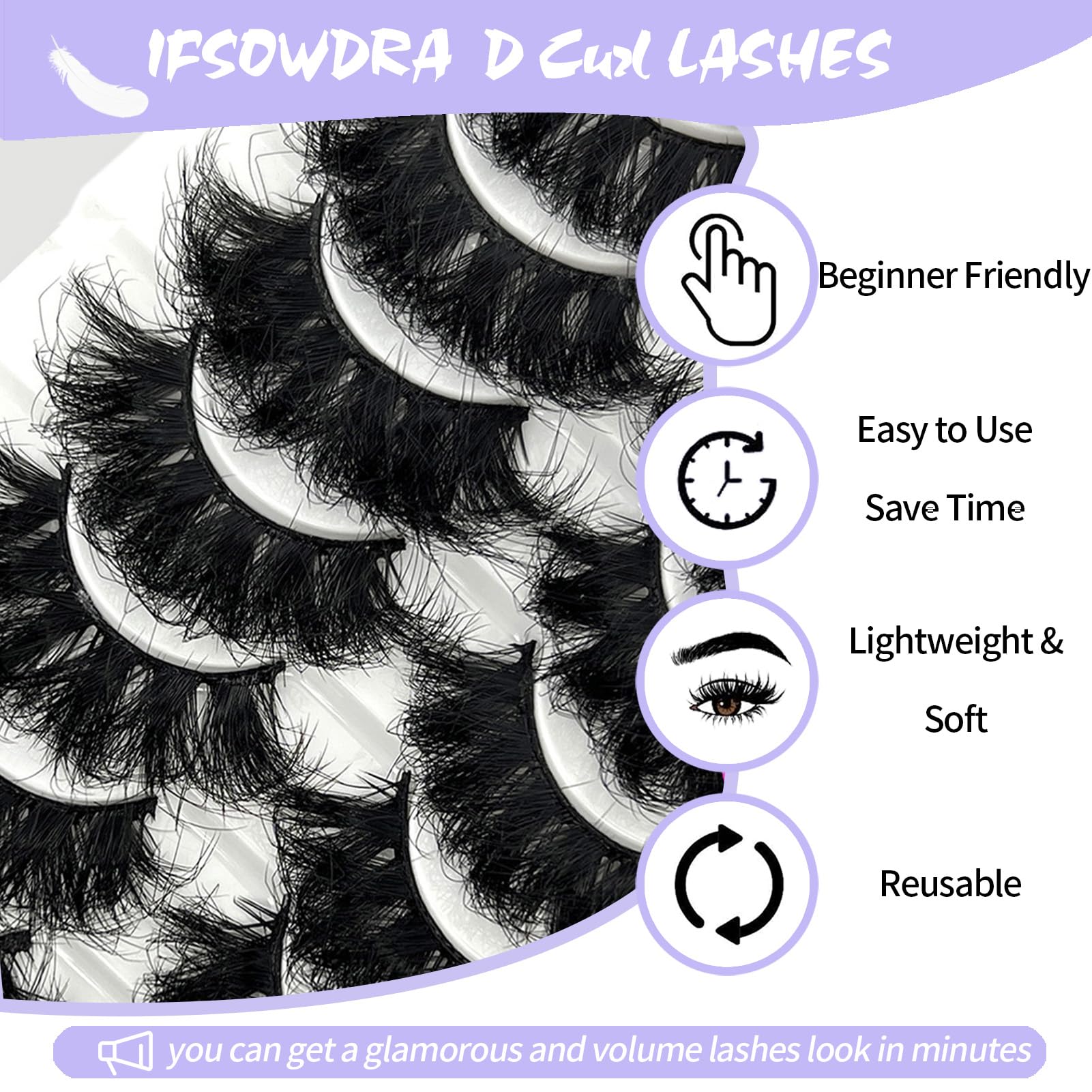 IFSOWDRA curly fake eyelashes in a wispy 20mm length for natural drama.