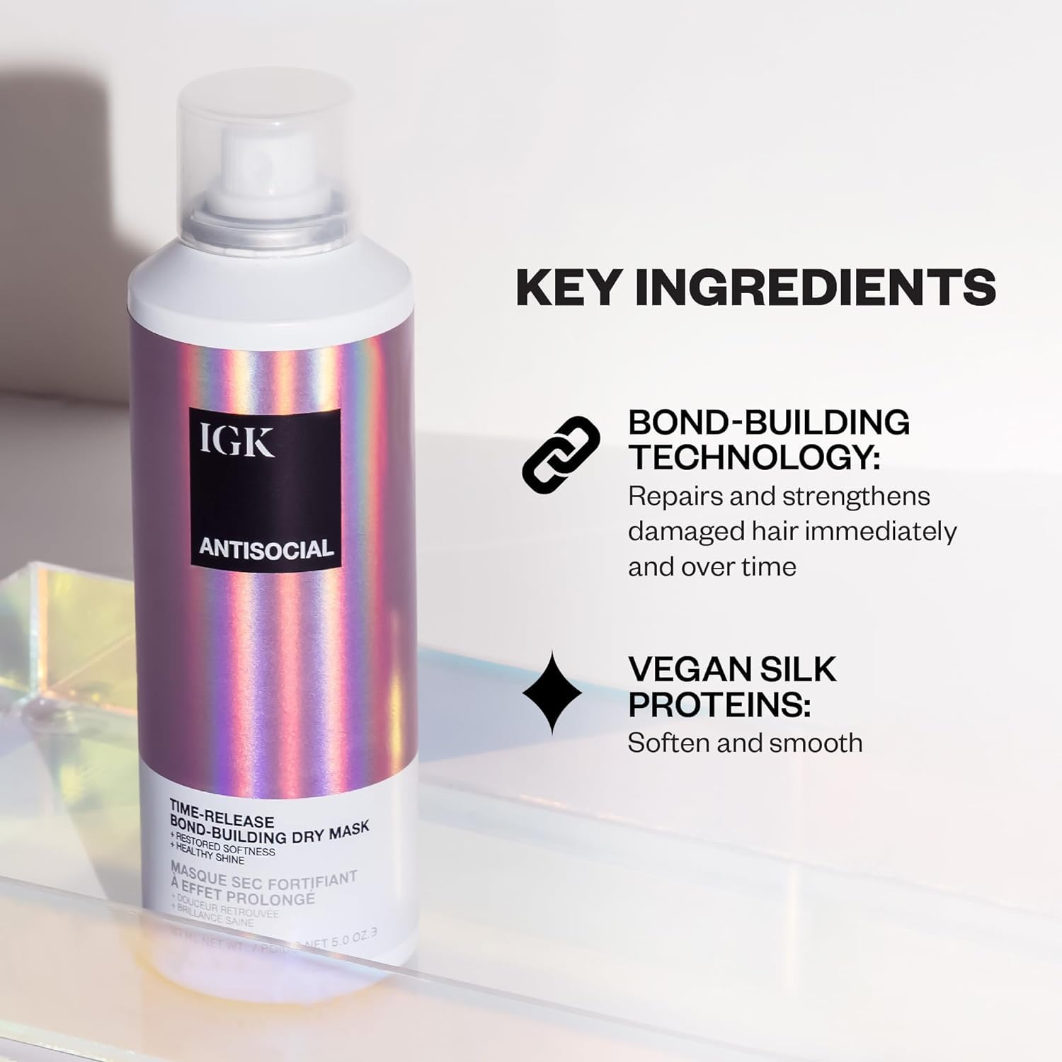 IGK Antisocial extensions-friendly formula minimizes residue on bond-treated hair.