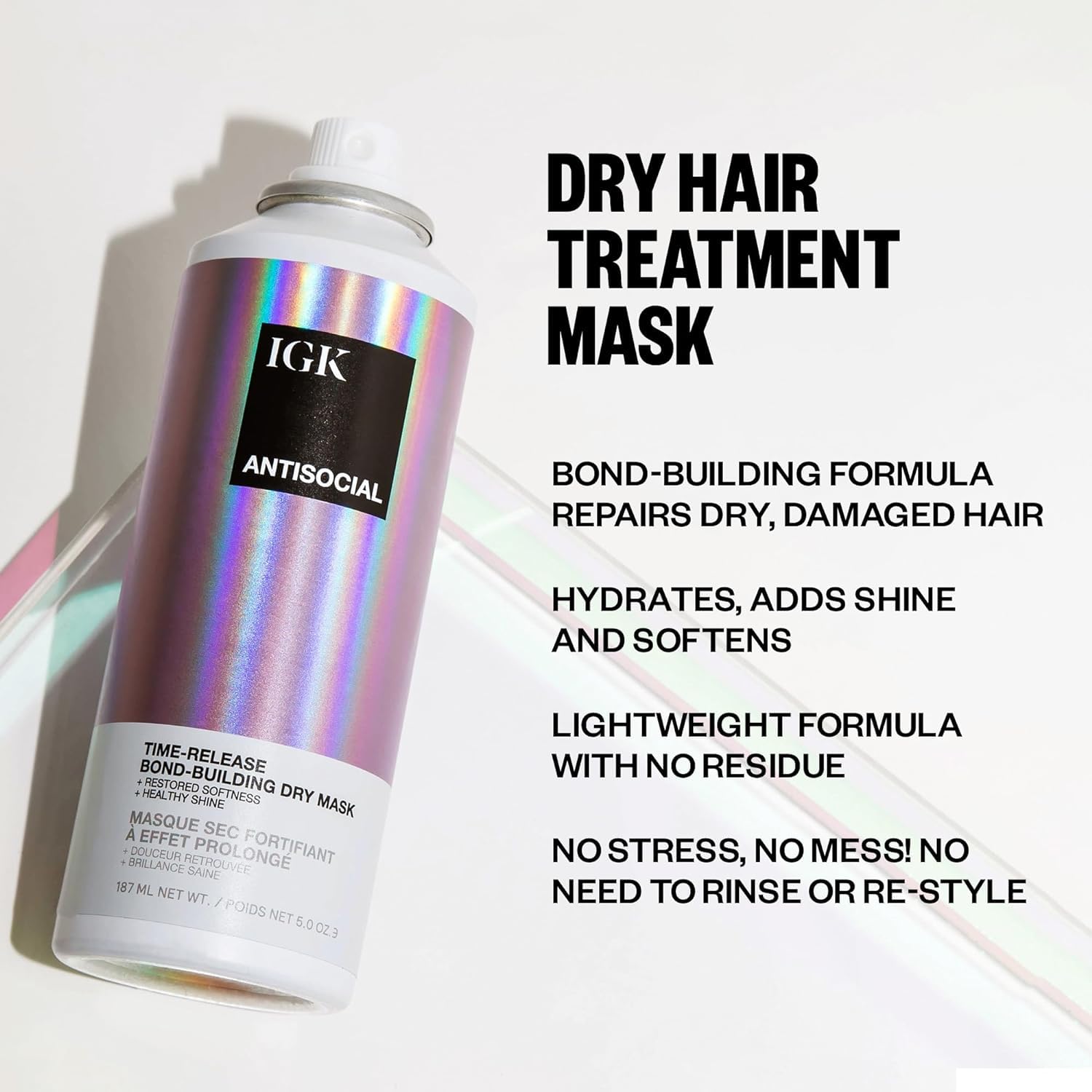 IGK Antisocial lightweight no-residue formula hydrates and adds shine.