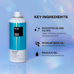 IGK Disco Disco UV protection label indicates color-safe, sun-shield benefits.