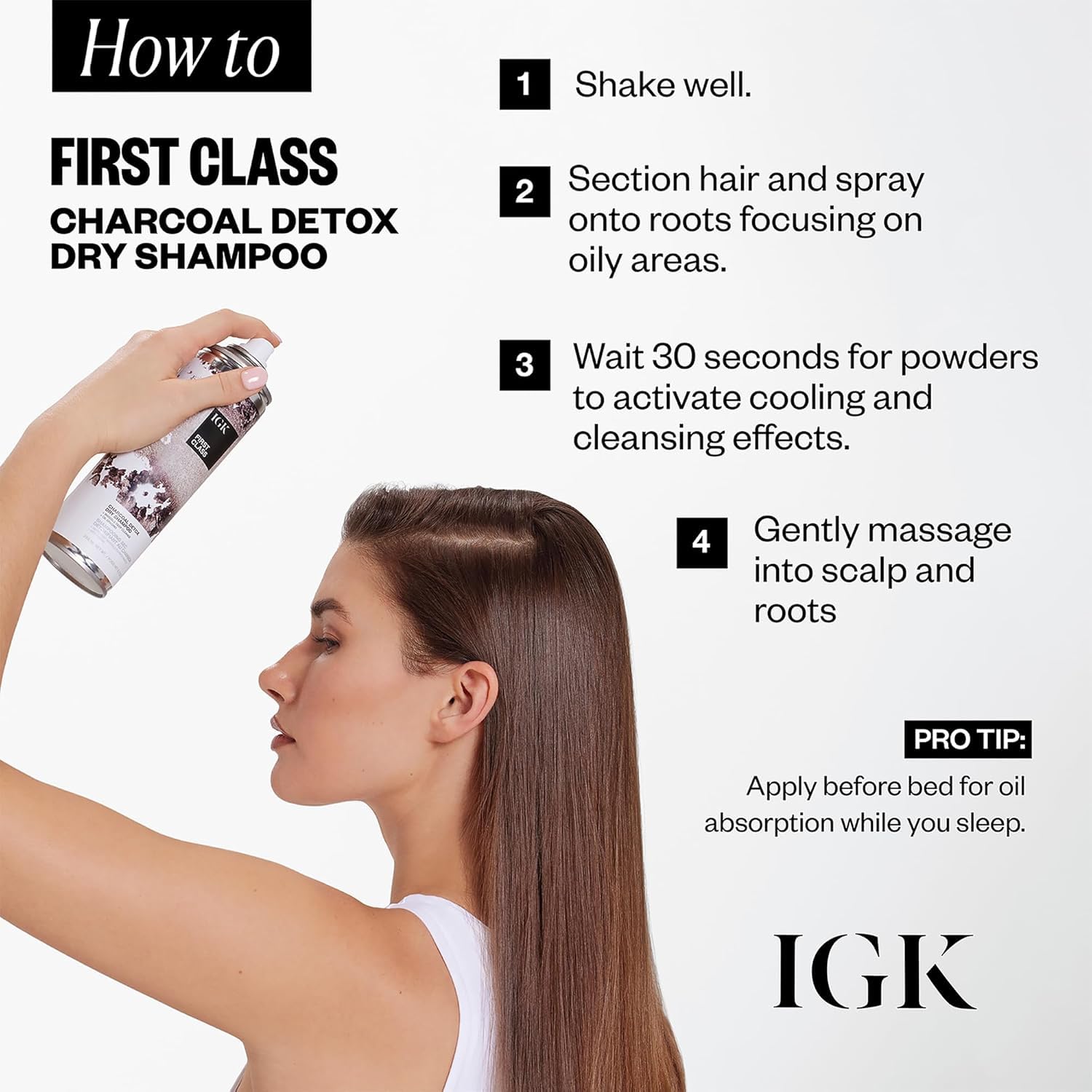 IGK First Class Detox Charcoal Shampoo lightweight non-sticky finish on hair