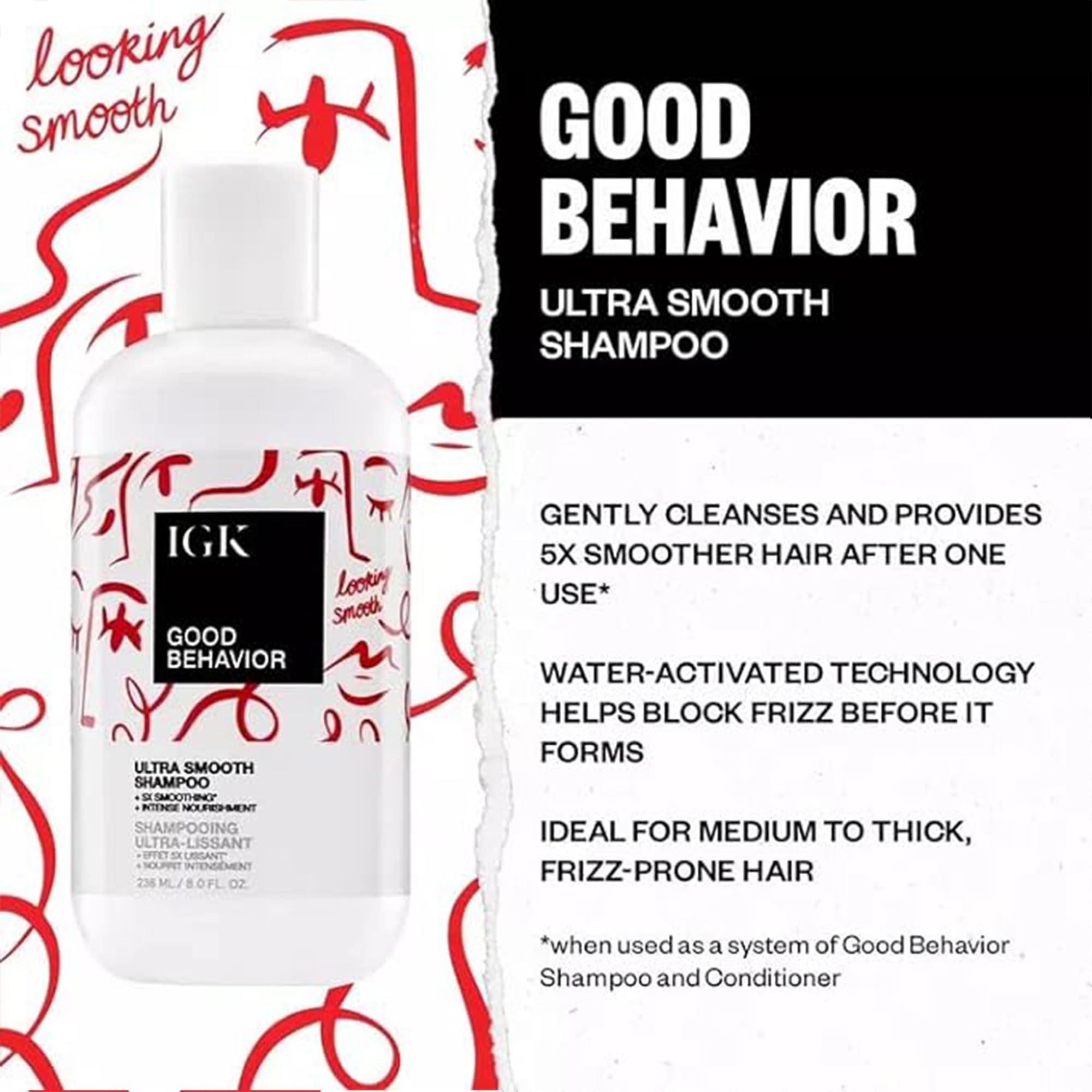 IGK Good Behavior frizz-control routine shot for busy mornings.