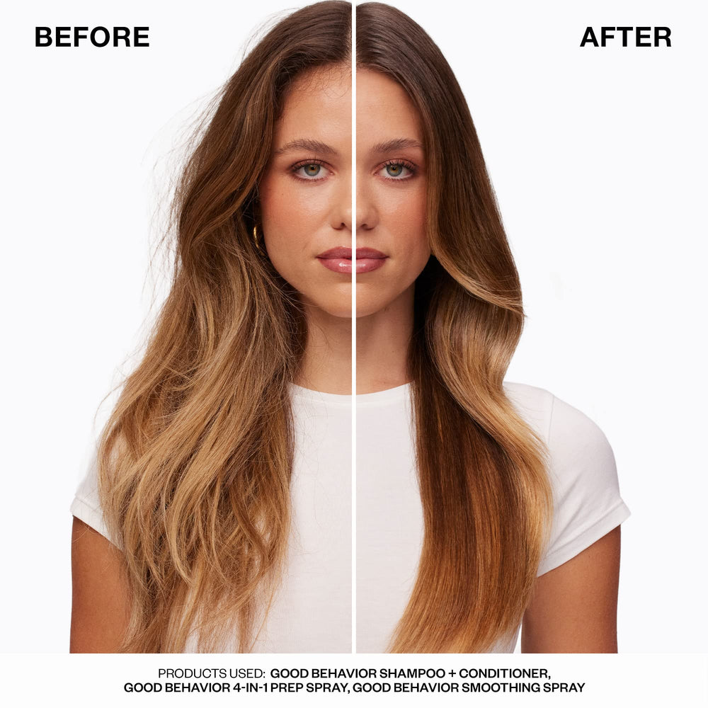 IGK Good Behavior shine closeup emphasizes silky texture and reflective hair.
